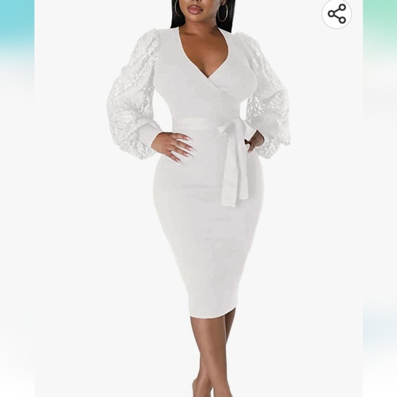 V Neck Bodycon Midi Dresses - Picture 2 of 7